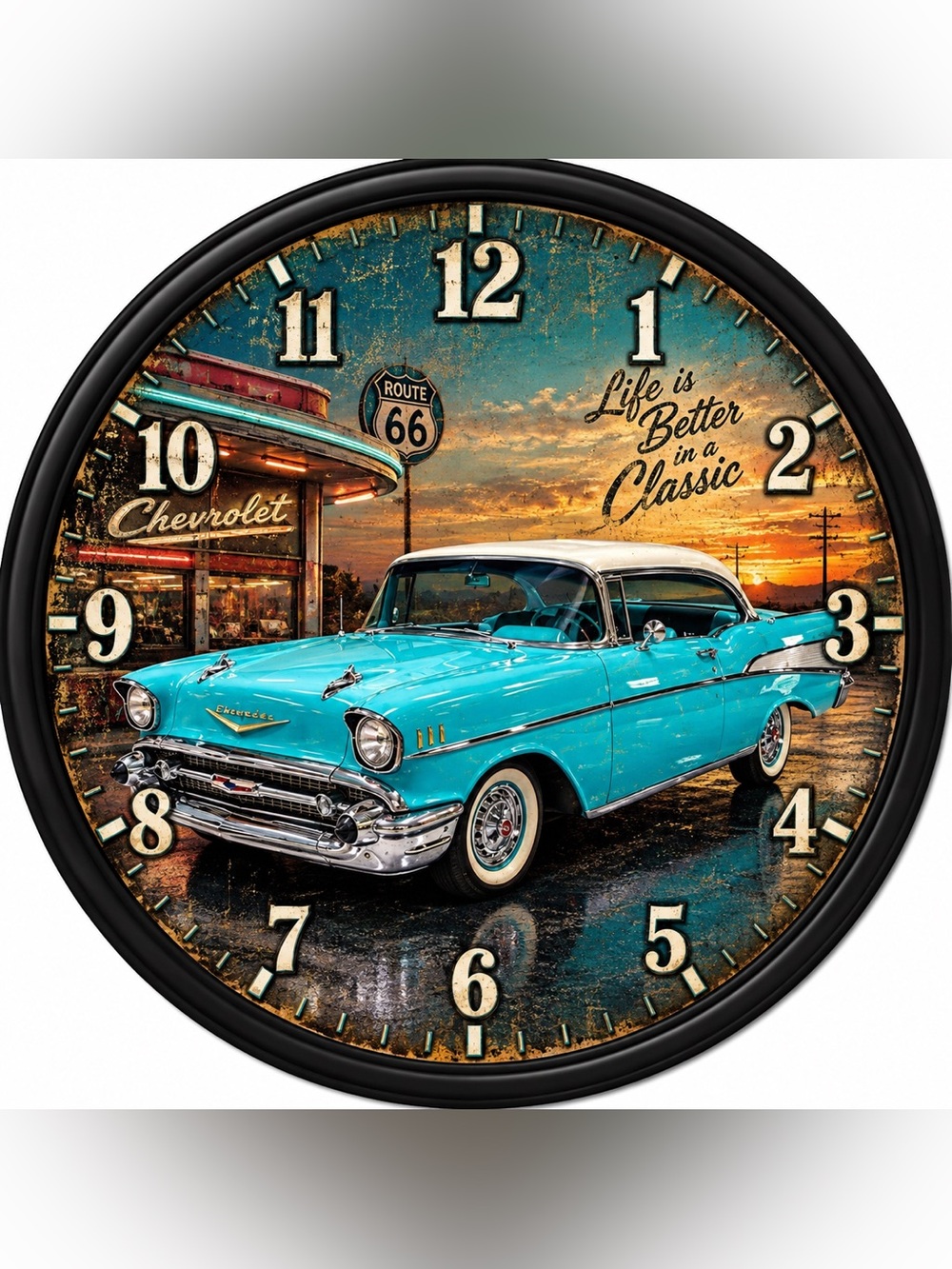 Classic Turquoise Wall Clock - Retro Route 66 Decor